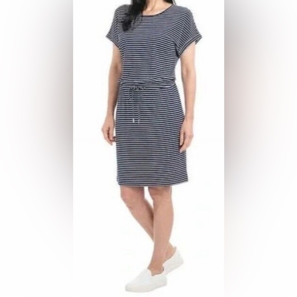 Hilary Radley Striped Navy Dress Size L - Picture 1 of 6
